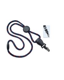 Black/Red/Blue 1/4" Round Breakaway Lanyard with a Round Slider and Detachable Bulldog Clip