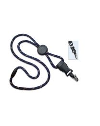 Black/Blue/White 1/4" Round Breakaway Lanyard with a Round Slider and Detachable Bulldog Clip