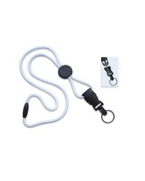 White 1/4" Round Breakaway Lanyard with a Round Slider and Detachable Split Ring