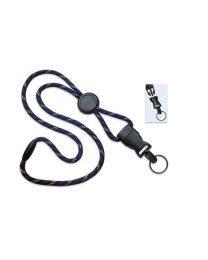 Black/Blue/White 1/4" Round Breakaway Lanyard with a Round Slider and Detachable Split Ring