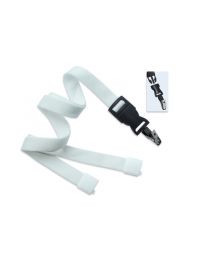 White 5/8" Flat Tubular Breakaway Lanyard with a Detachable Bulldog Clip 