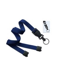 Navy Blue 5/8" Flat Tubular Breakaway Lanyard with a Detachable Split Ring 