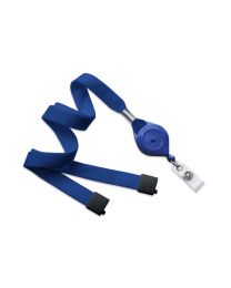 Royal Blue 5/8" Flat Tubular Lanyard with a Breakaway and Slotted "Quick-Lock" Reel and Clear Vinyl Strap