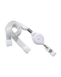 White 5/8" Flat Tubular Lanyard with a Breakaway and Slotted "Quick-Lock" Reel and Clear Vinyl Strap