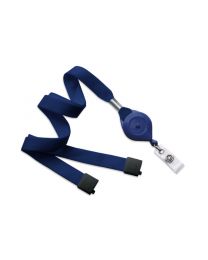Navy Blue 5/8" Flat Tubular Lanyard with a Breakaway and Slotted "Quick-Lock" Reel and Clear Vinyl Strap