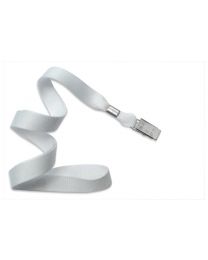 White 5/8" Polyester Lanyard with a Metal Bulldog Clip