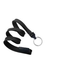 Black 3/8" Flat Braid Breakaway Woven Lanyard with a Slide Adapter and Metal Split Ring