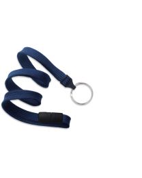Navy Blue 3/8" Flat Braid Breakaway Woven Lanyard with a Slide Adapter and Metal Split Ring