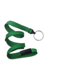 Green 3/8" Flat Braid Breakaway Woven Lanyard with a Slide Adapter and Metal Split Ring