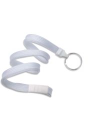White 3/8" Flat Braid Breakaway Woven Lanyard with a Slide Adapter and Metal Split Ring