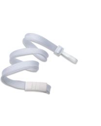 White 3/8" Flat Braid Breakaway Woven Lanyard with a Narrow Plastic Hook