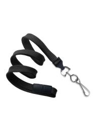 Black 3/8" Flat Braid Breakaway Woven Lanyard with a Slide Adapter and Metal Swivel Hook