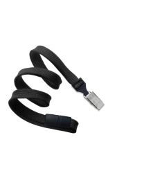 Black 3/8" Flat Braid Breakaway Woven Lanyard with a Slide Adapter and Metal Bulldog Clip