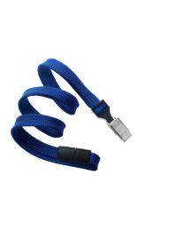 Royal Blue 3/8" Flat Braid Breakaway Woven Lanyard with a Slide Adapter and Metal Bulldog Clip