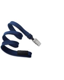 Navy Blue 3/8" Flat Braid Breakaway Woven Lanyard with a Slide Adapter and Metal Bulldog Clip