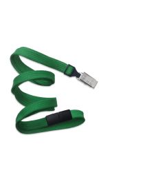 Green 3/8" Flat Braid Breakaway Woven Lanyard with a Slide Adapter and Metal Bulldog Clip