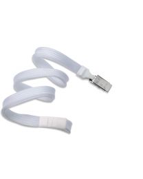White 3/8" Flat Braid Breakaway Woven Lanyard with a Slide Adapter and Metal Bulldog Clip