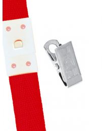 Red 5/8" Polyester Breakaway Lanyard with a Slide Adapter and Metal Bulldog Clip