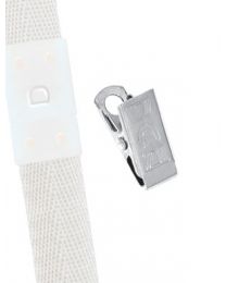White 5/8" Polyester Breakaway Lanyard with a Slide Adapter and Metal Bulldog Clip