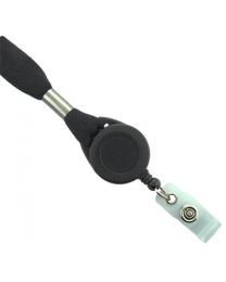Black 5/8" Flat Tubular Lanyard with a Breakaway and Slotted Reel and Clear Vinyl Strap