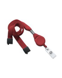 Red 5/8" Flat Tubular Lanyard with a Breakaway and Slotted Reel and Clear Vinyl Strap