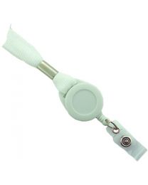 White 5/8" Flat Tubular Lanyard with a Breakaway and Slotted Reel and Clear Vinyl Strap