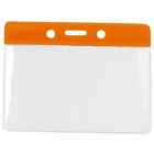 Orange Horizontal Top Loading Color Bar Vinyl Badge Holder with Chain Holes