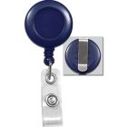 Blue Badge Reel with a Clear Strap and Belt Clip Attachment