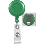 Green Badge Reel with a Clear Strap and Belt Clip Attachment