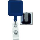 Blue Square Badge Reel with a Clear Strap and Spring Clip Attachment