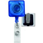 Translucent Blue Square Badge Reel with a Clear Strap and Spring Clip Attachment