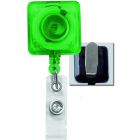 Translucent Green Square Badge Reel with a Clear Strap and Spring Clip Attachment