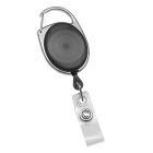 Translucent Black Carabiner Badge Reel with a Clear Strap Attachment
