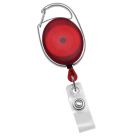 Translucent Red Carabiner Badge Reel with a Clear Strap Attachment