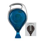 Translucent Blue No-Twist Carabiner Badge Reel with a Card Clip and Belt Clip Attachment