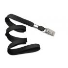 Black 3/8" Flat Braid Woven Lanyard with a Metal Bulldog Clip
