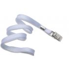 White 3/8" Flat Braid Woven Lanyard with a Metal Bulldog Clip