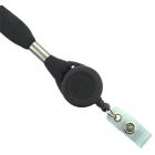 Black 5/8" Flat Tubular Lanyard with a Breakaway and Slotted Reel and Clear Vinyl Strap