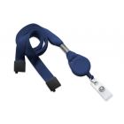 Navy Blue 5/8" Flat Tubular Lanyard with a Breakaway and Slotted Reel and Clear Vinyl Strap